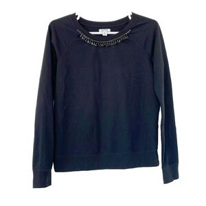 OLD NAVY shirt size XS black beaded embelishments longsleeve crewneck